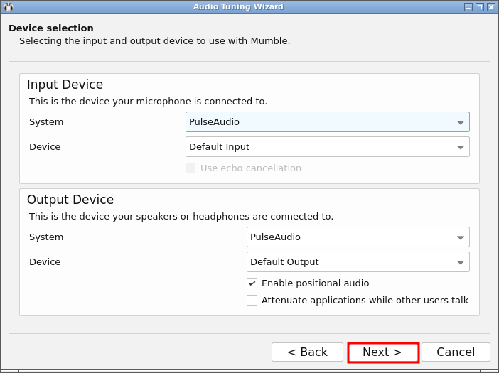 device selection screenshot